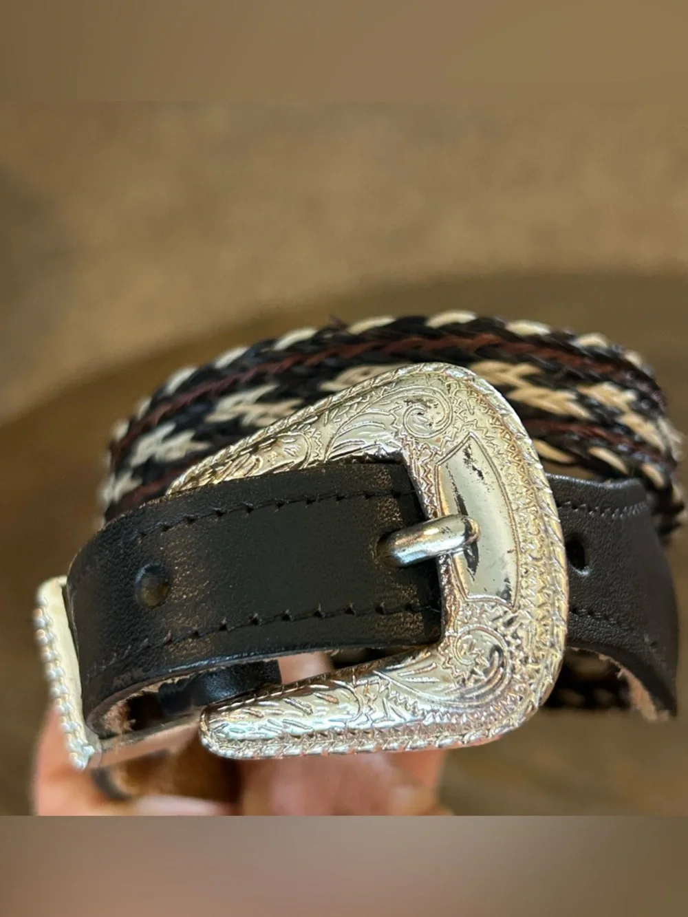 Brushy Creek Full Grain Cowhide Leather Horsehair Inlay Belt Girl’s Size 26  USA